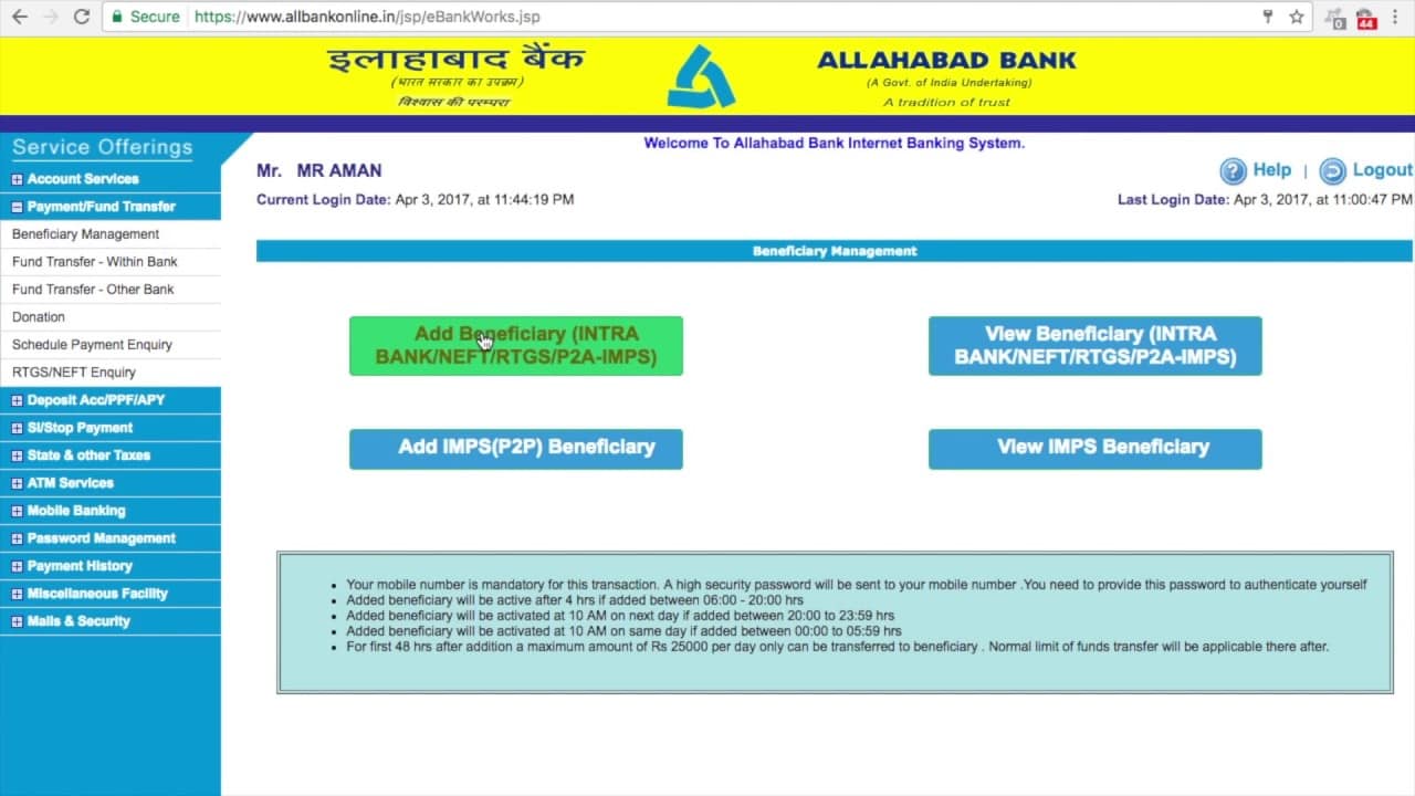 Allahabad Bank Netbanking